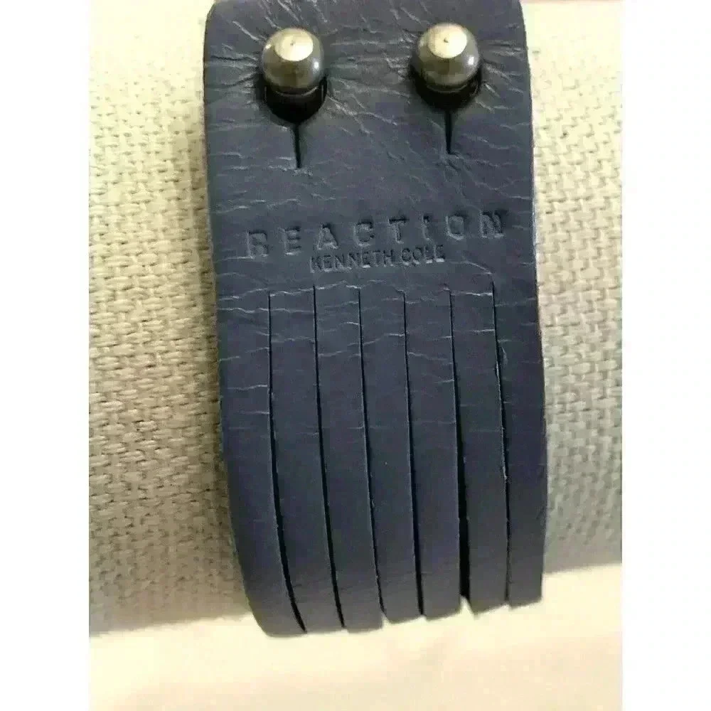 Kenneth Cole Reaction Blue‎ Leather Multi Strand Cuff Bracelet Stud Closure 7in
